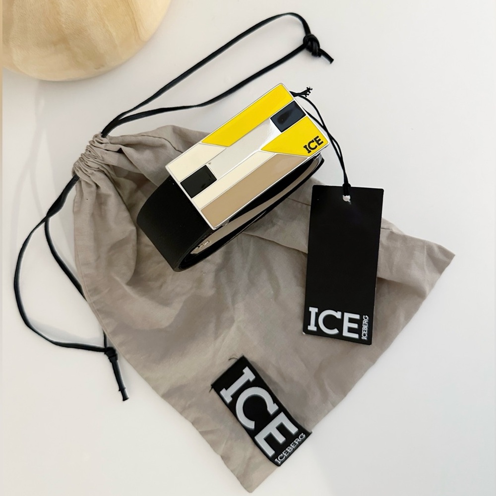 Iceberg ~ LEATHER Blend Belt with LOGO BUCKLE